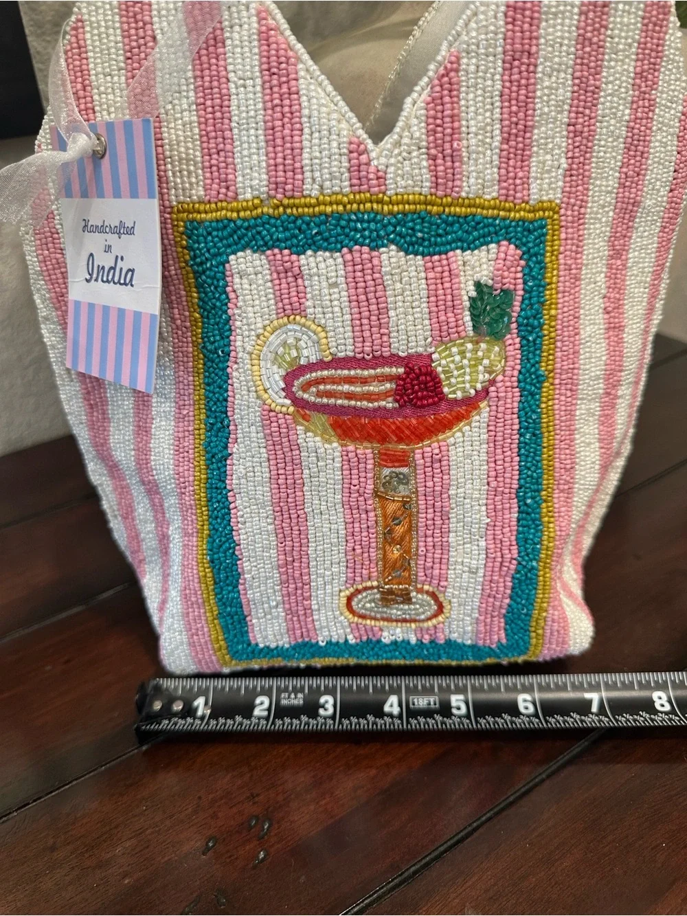 Handcrafted Pink & White Beaded Cocktail Tote -